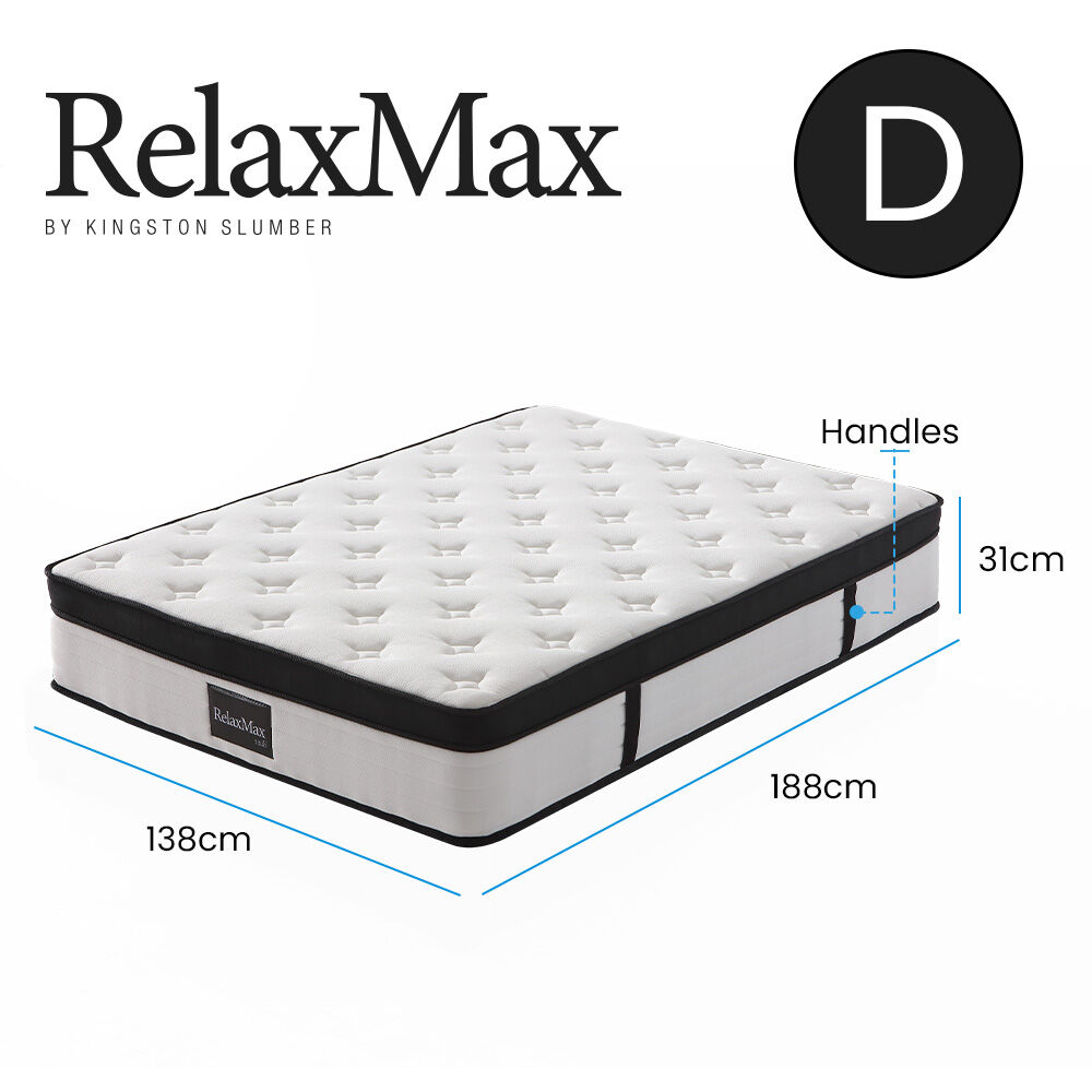 KINGSTON SLUMBER RelaxMax 31cm Double Mattress, Euro Top, 5-Zone, Pocket Spring, Knitted Fabric