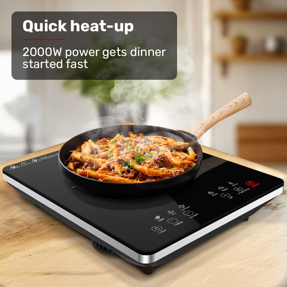 EUROCHEF Induction Cooktop, 2000W, 9 Heat Levels, Fast Electric Portable Cooker, Touch Controls
