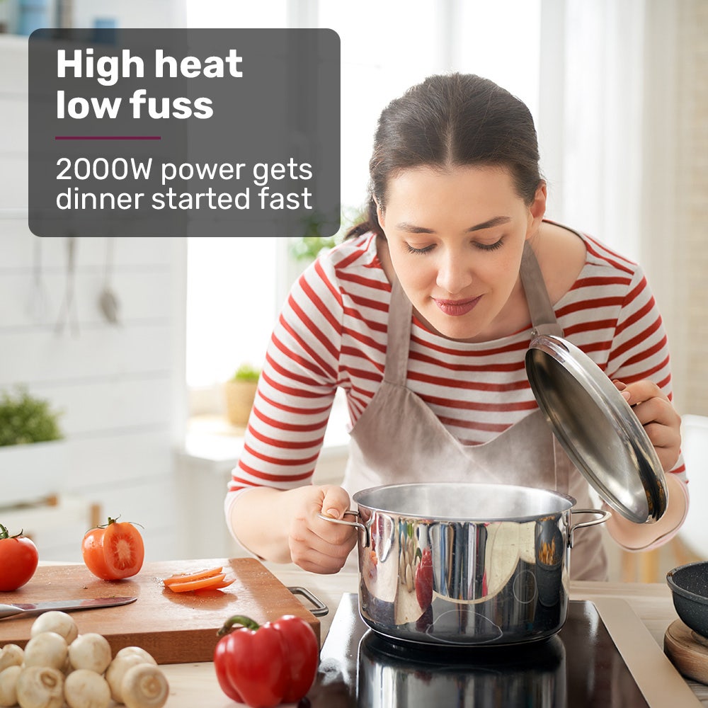 EUROCHEF Induction Cooktop, 2000W, 9 Heat Levels, Fast Electric Portable Cooker, Touch Controls with Slider