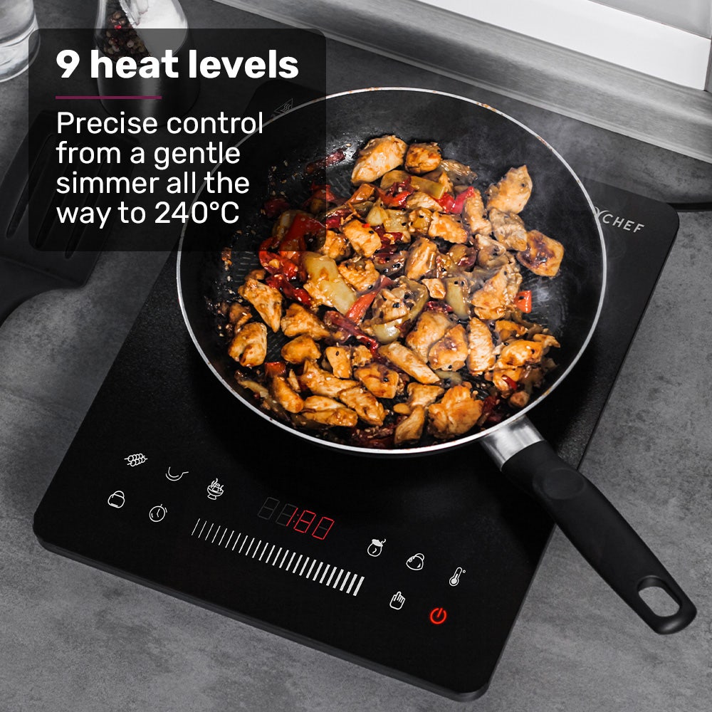 EUROCHEF Induction Cooktop, 2000W, 9 Heat Levels, Fast Electric Portable Cooker, Touch Controls with Slider