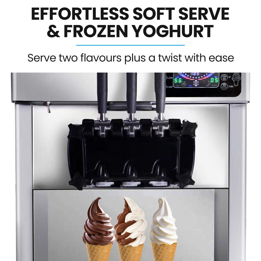 POLYCOOL Benchtop Soft Serve Ice Cream Machine, 3 Flavours, 2+Twist, Frozen Yoghurt, Acai Maker, Twin Cylinder, Counter Top Design, 15A Plug