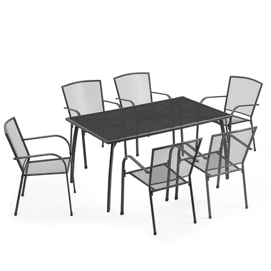 FORTIA 7pc Outdoor Dining Furniture Set, Rectangular Table and Chairs Setting for Outside