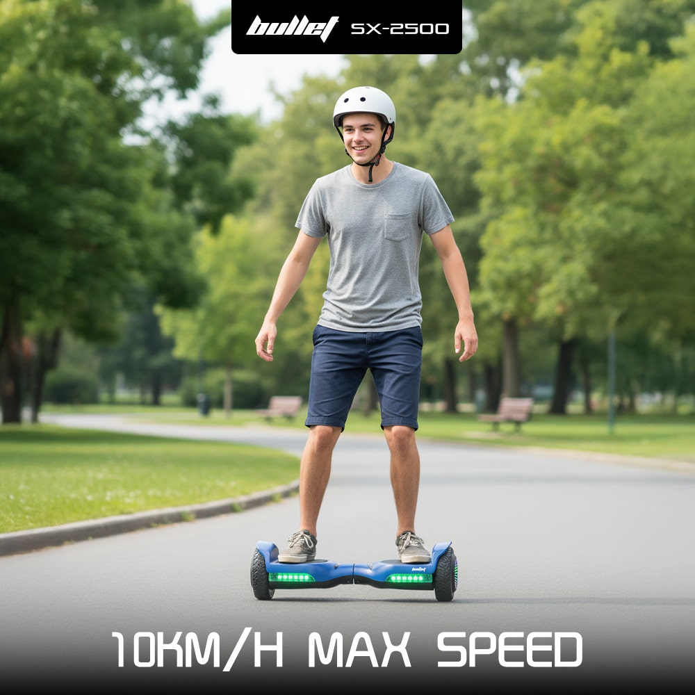 BULLET SX-2500 Hoverboard Scooter, 500W Brushless, UL Certified, AU Compliant, 6.5-inch Off-Road Style Tyres, Superior Self Balancing System, LED Lights, Blue