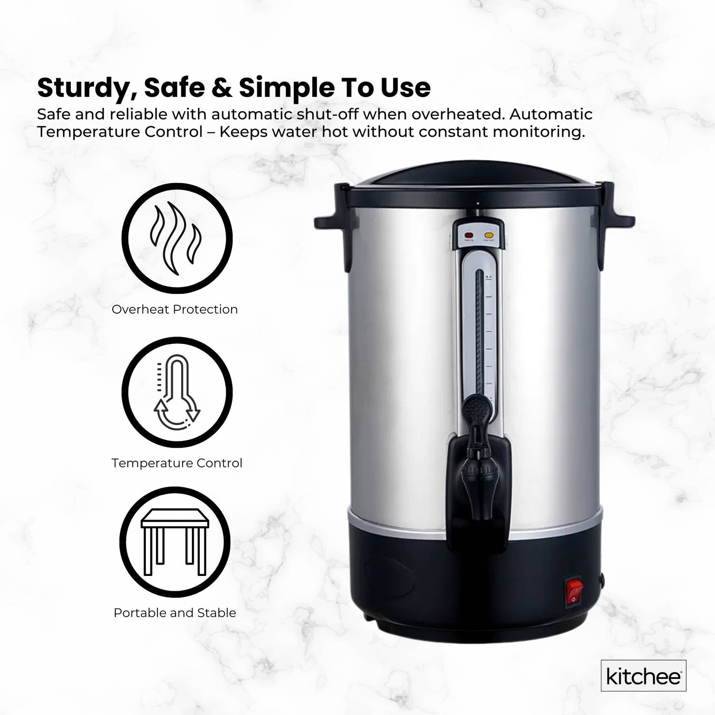 Kitchee 10L Electric Water Boiler - Stainless Steel Commercial Hot Liquid Urn