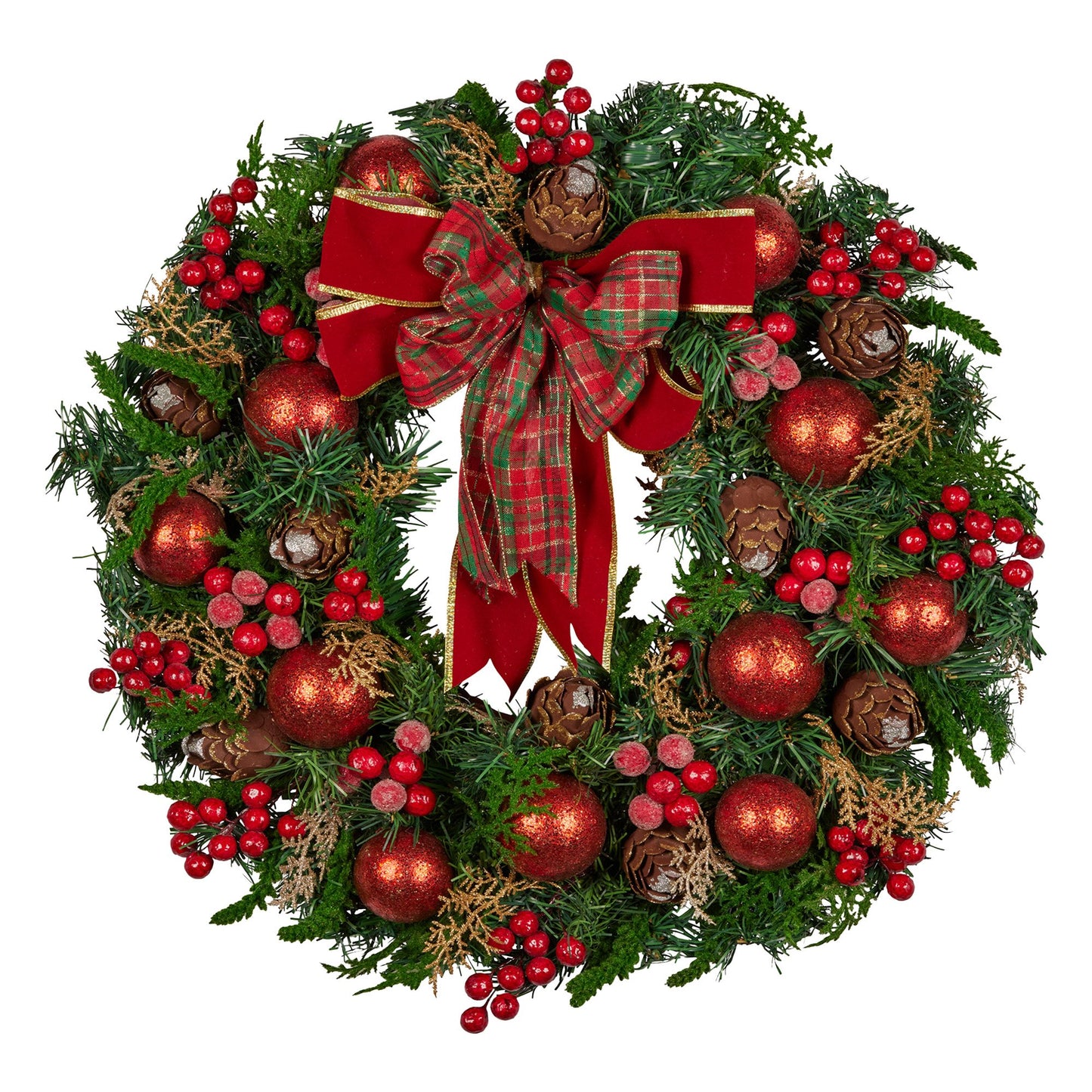 Christabelle Stunning 71cm Christmas Wreath Lush Red Baubles Berries Pine Cones and Bow Front Door Decoration