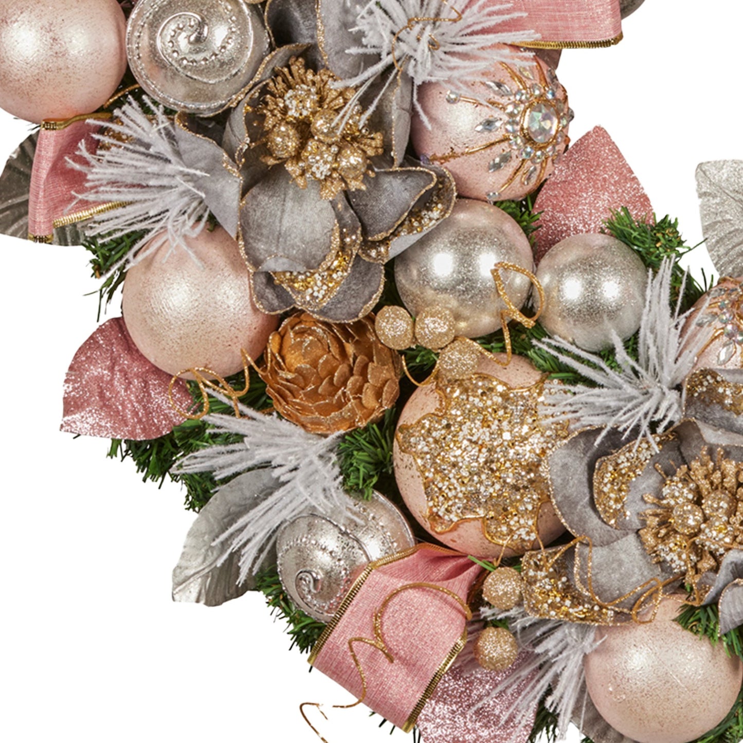 Christabelle 71cm Christmas Wreath Lush Pink Front Door Decoration Jewelled Baubles Flowers Pine Cones Ribbons Ornaments
