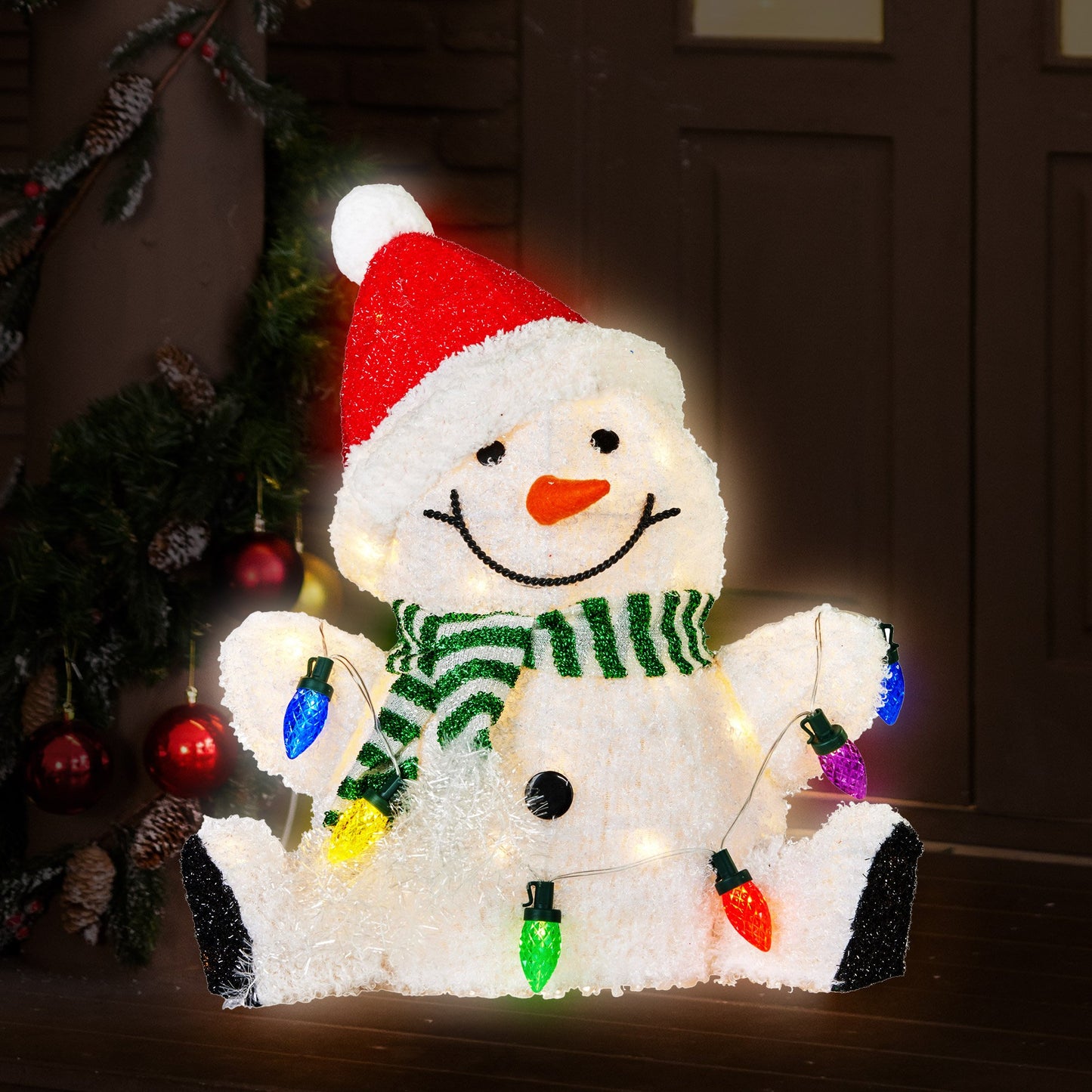 Christabelle Sitting Christmas Snowman Display With Lights - 40cm