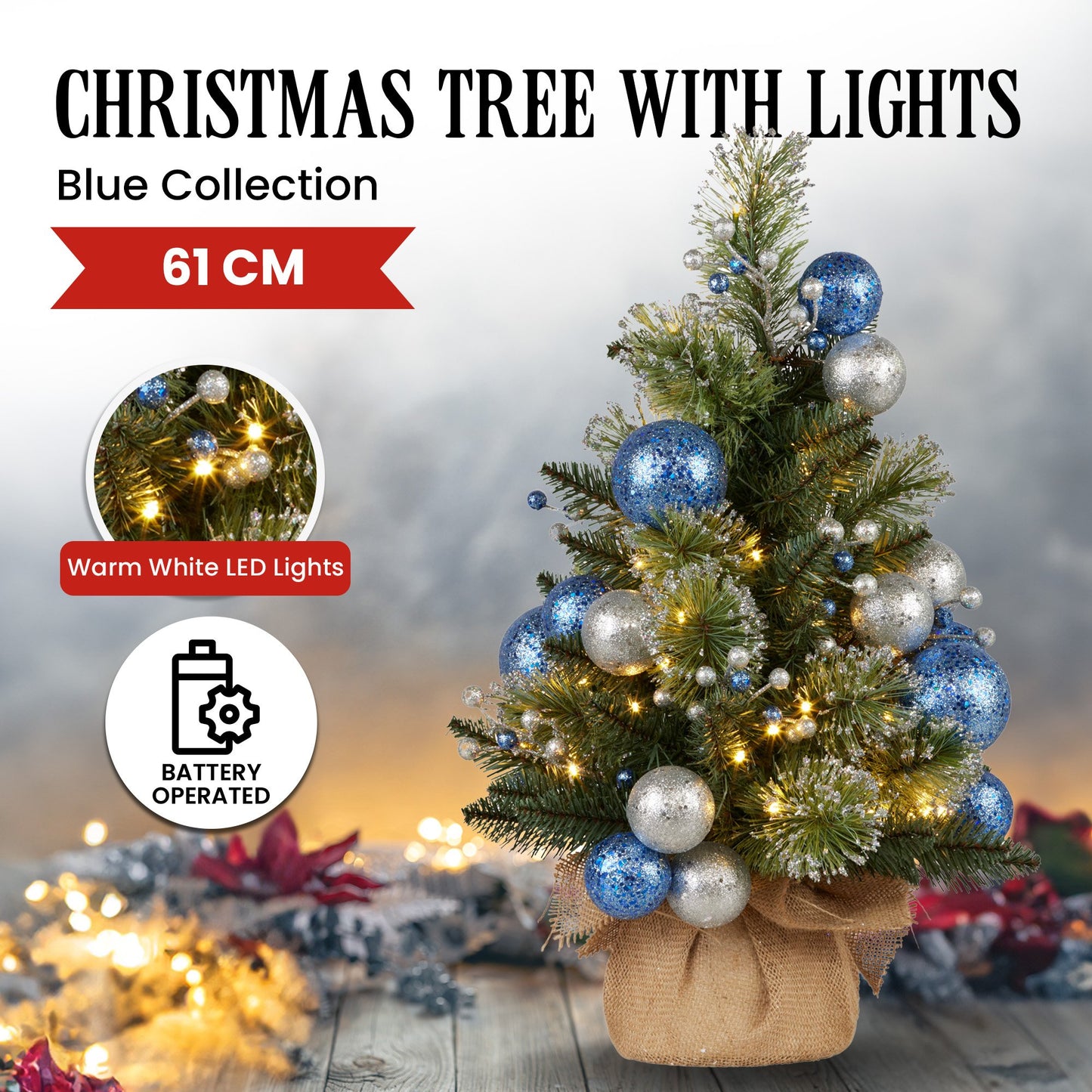 Christabelle 61cm Blue Collection Pre-Lit Tabletop Christmas Tree