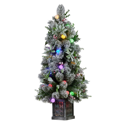 Christabelle Snowy Crown Pine Potted Christmas Tree 1.2m Multicolour Pre-Lit with Snowball Lights
