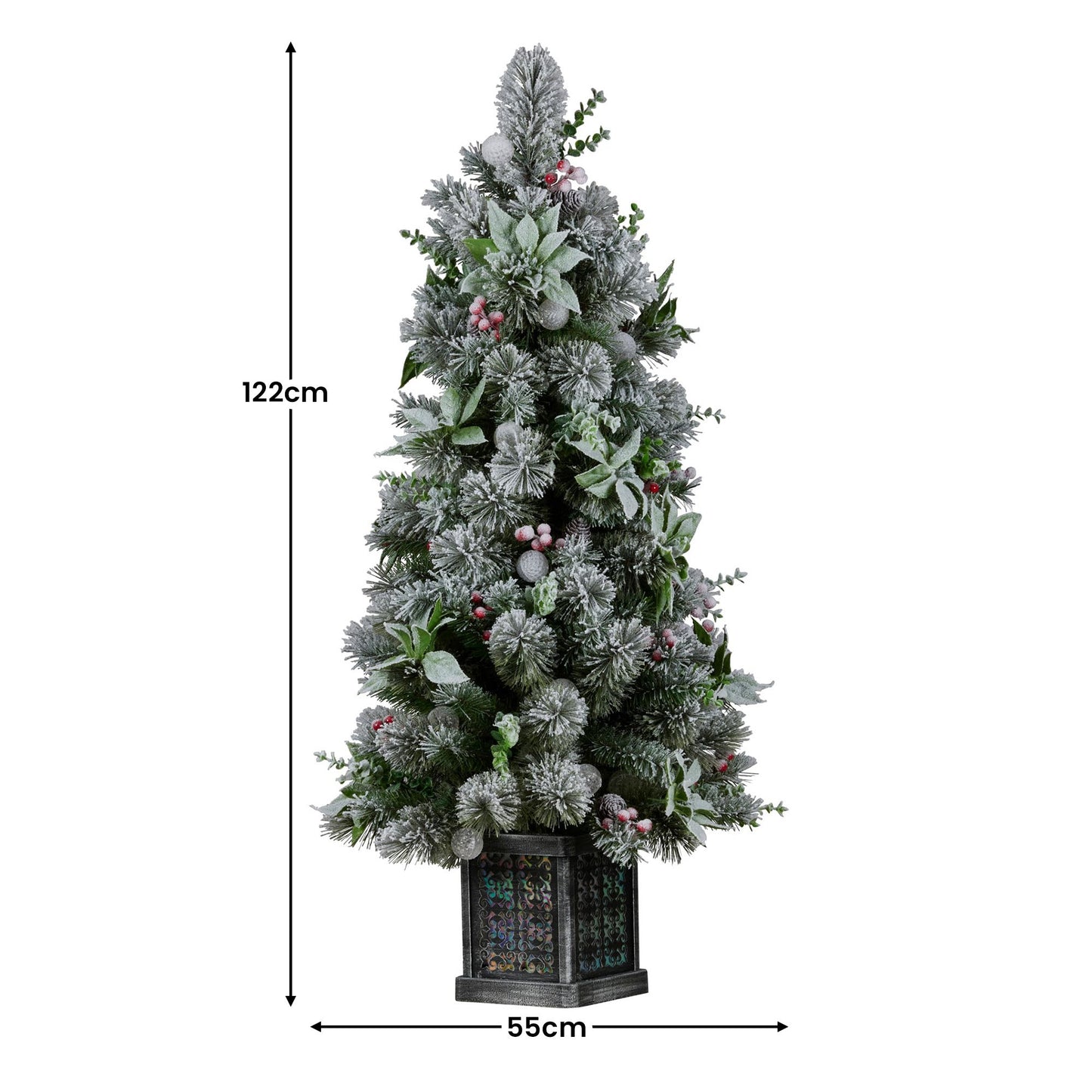 Christabelle Snowy Crown Pine Potted Christmas Tree 1.2m Multicolour Pre-Lit with Snowball Lights