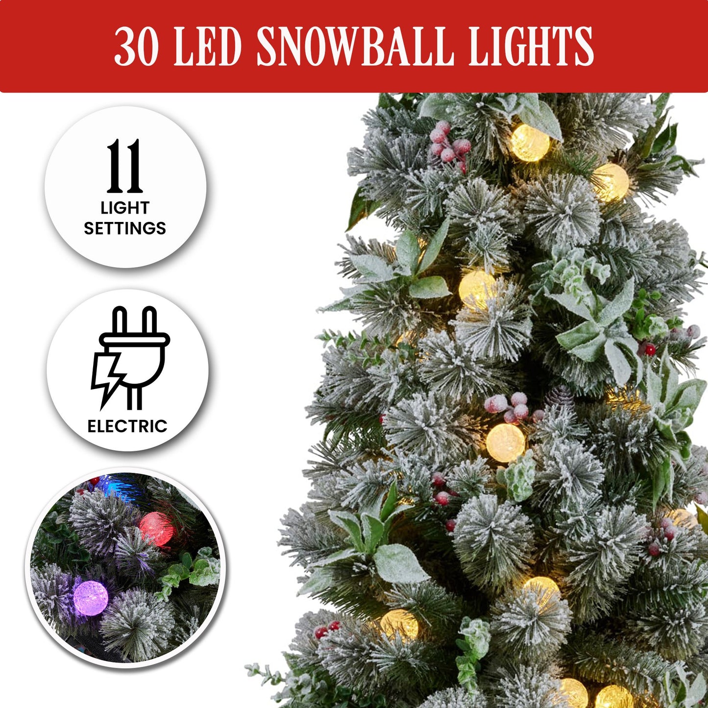 Christabelle Snowy Crown Pine Potted Christmas Tree 1.2m Multicolour Pre-Lit with Snowball Lights