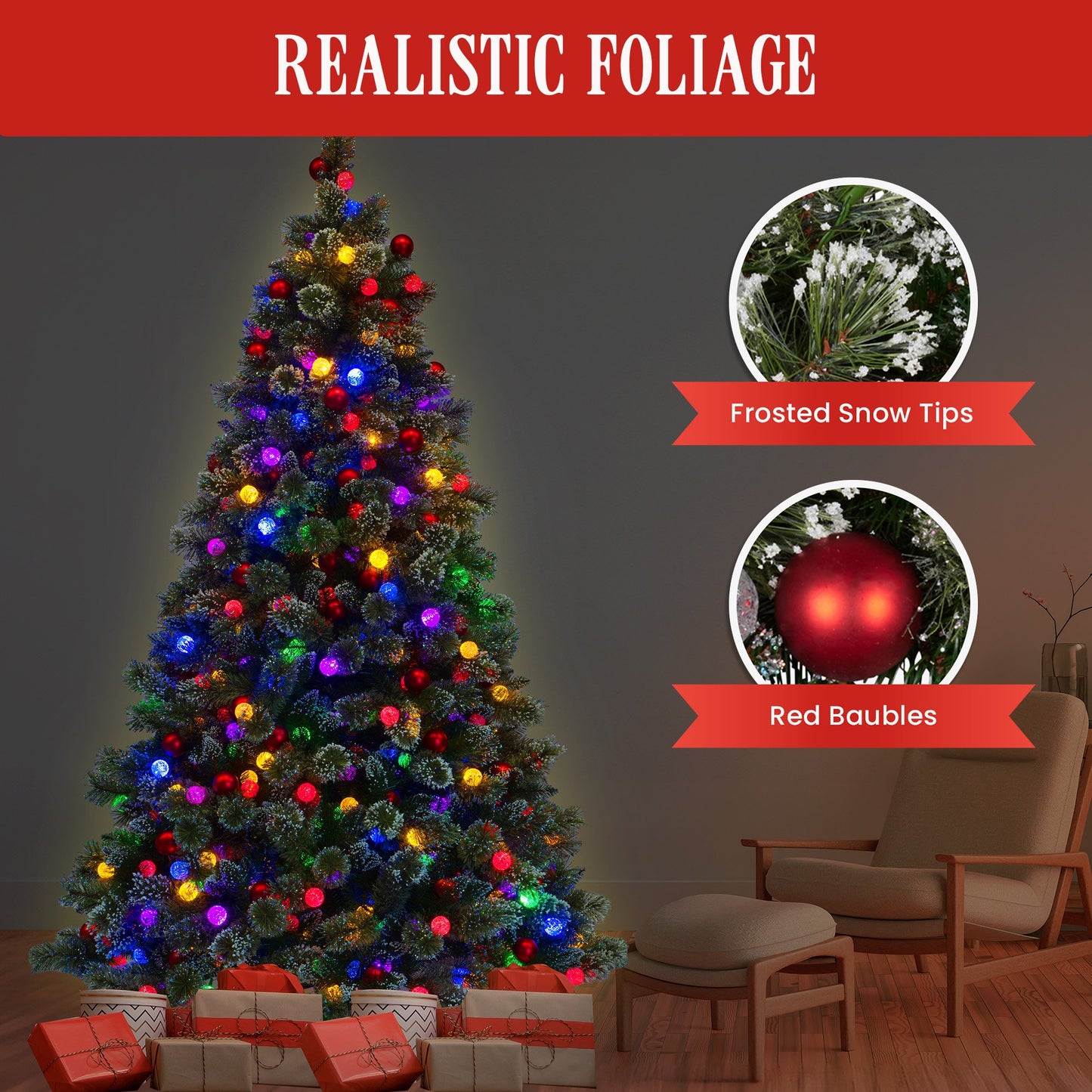 Christabelle Swishmas Snowy Bristle 2.3m Multicolour Pre-Lit Christmas Tree with 1587 Tips