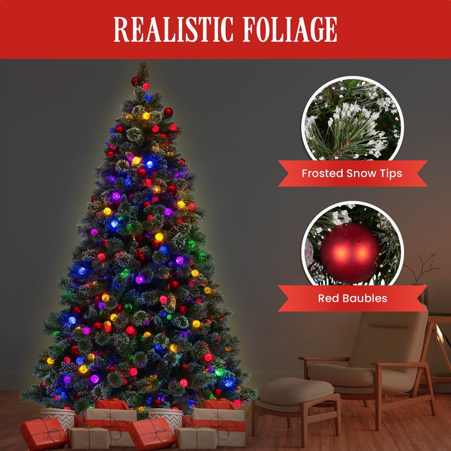 Christabelle Swishmas Snowy Bristle 2.7m Multicolour Pre-Lit Christmas Tree with 2870 Tips