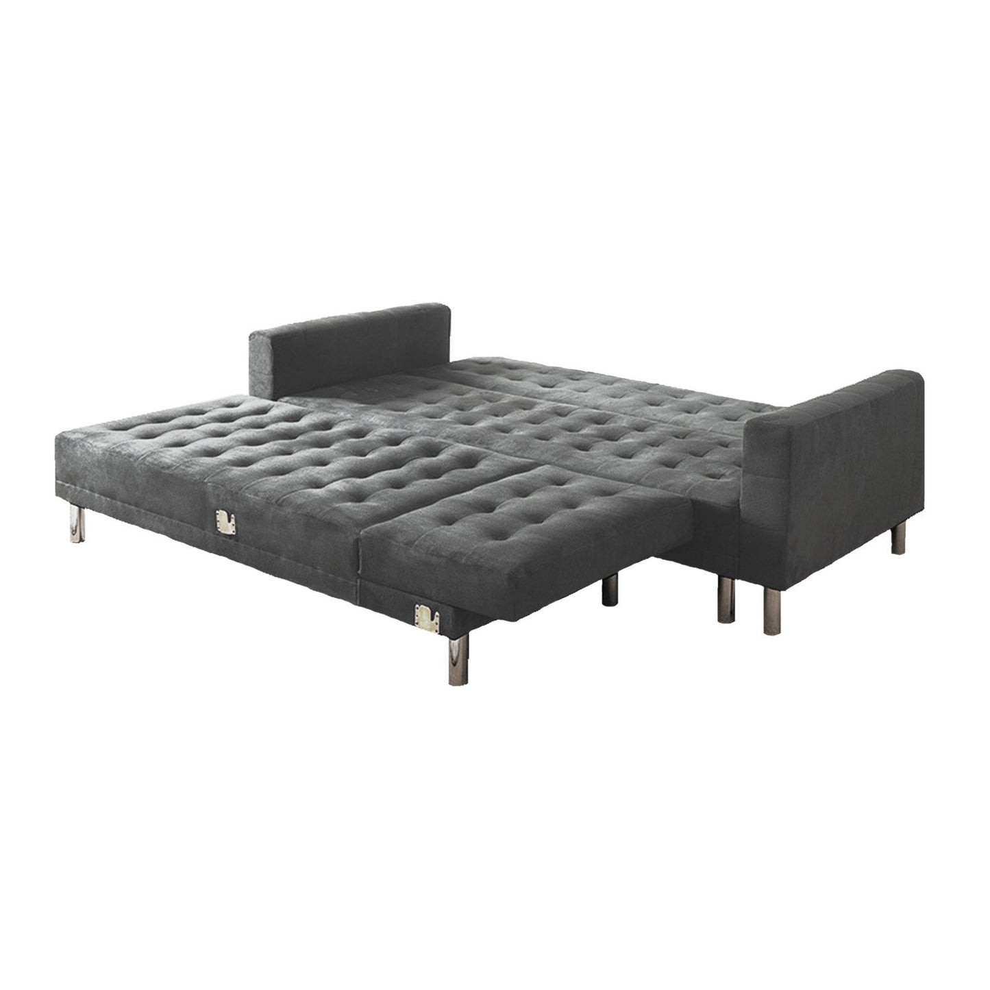 Sarantino Faux Velvet Corner Wooden Sofa Bed Couch with Chaise - Grey