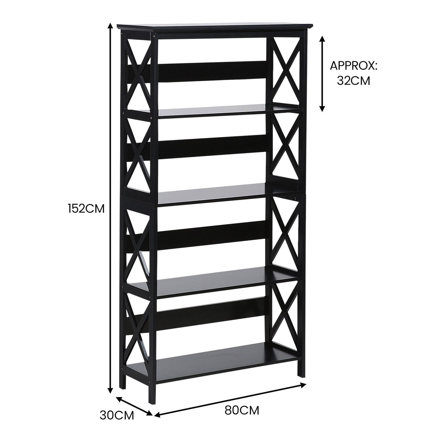 Sarantino Daphne 5-tier Cross Panel Bookshelf