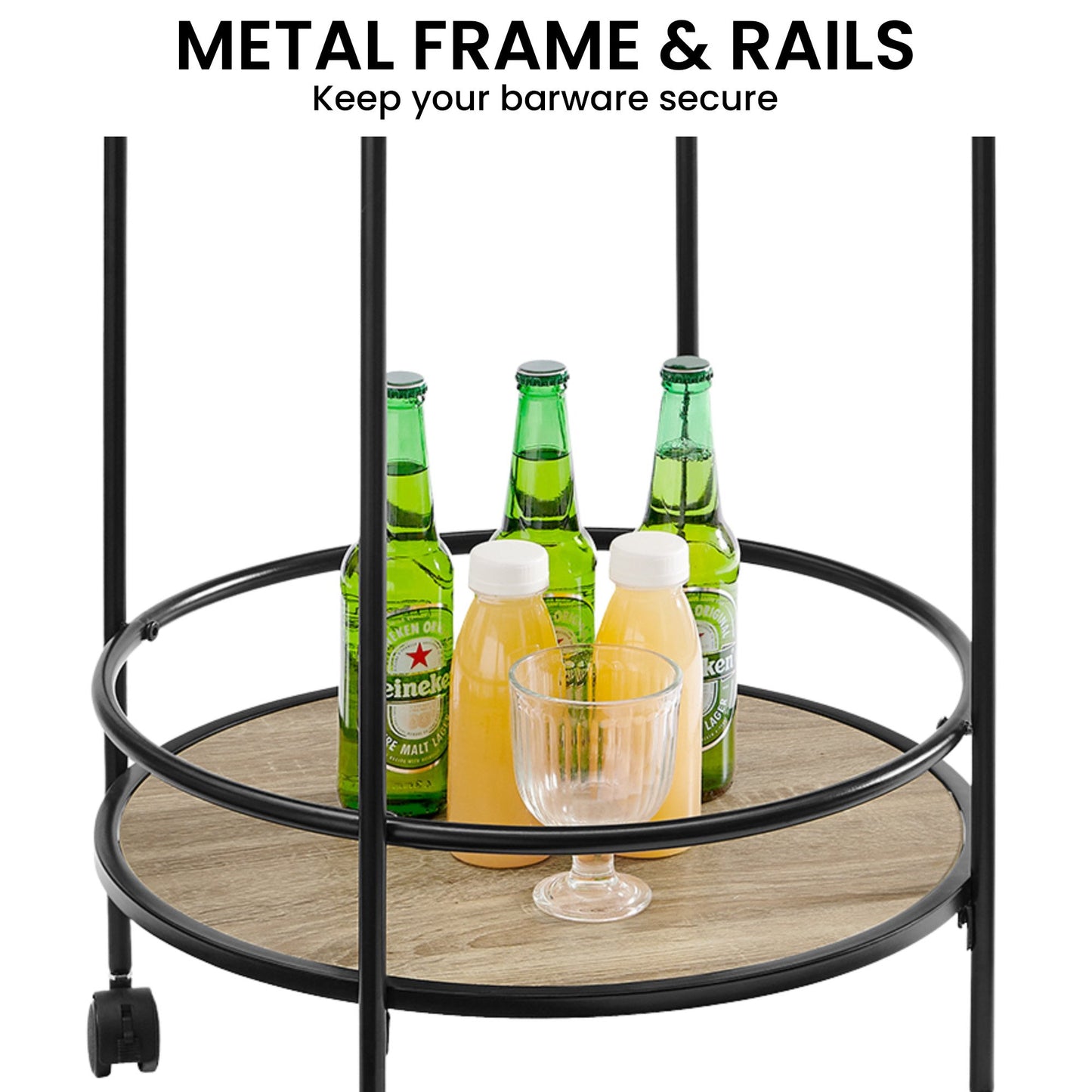 Sarantino Reno Mini Bar Cart Caddy in Grey Oak