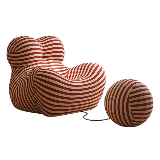 BAM Retro Up Lounge Chair Ball and Chain Accent Chair with Ottoman Striped Upholstery High-Density Foam Red
