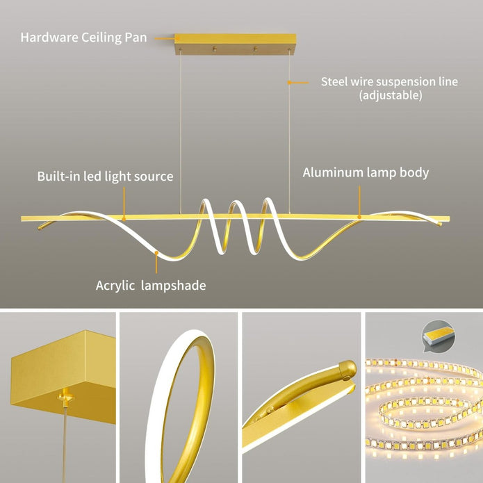 BAMDECOR A202 Modern LED Linear Pendant Lights with Dimmable LED  (160cm/180cm-Gold) 1.5 Meters