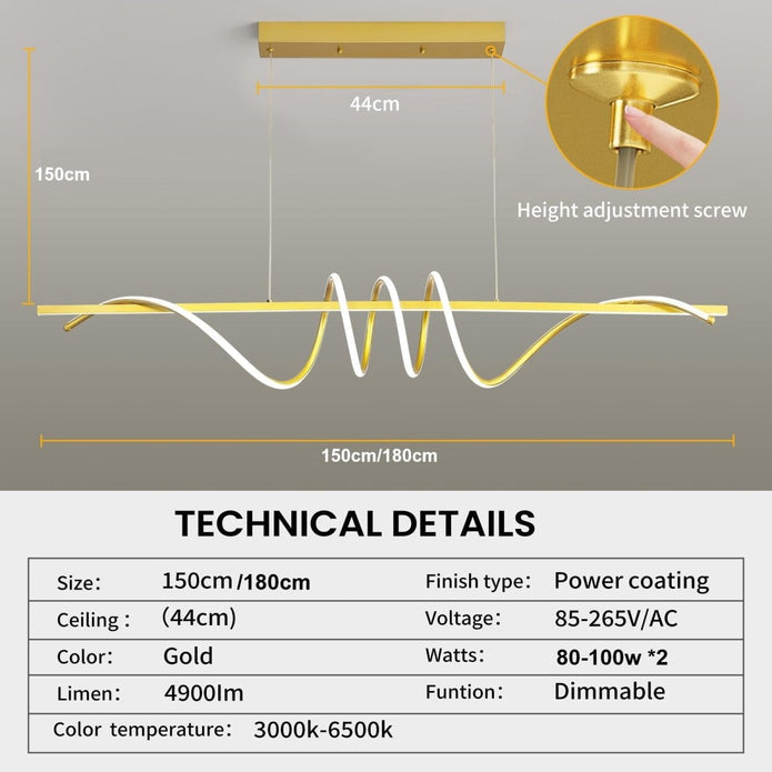 BAMDECOR A202 Modern LED Linear Pendant Lights with Dimmable LED  (160cm/180cm-Gold) 1.8 Meters