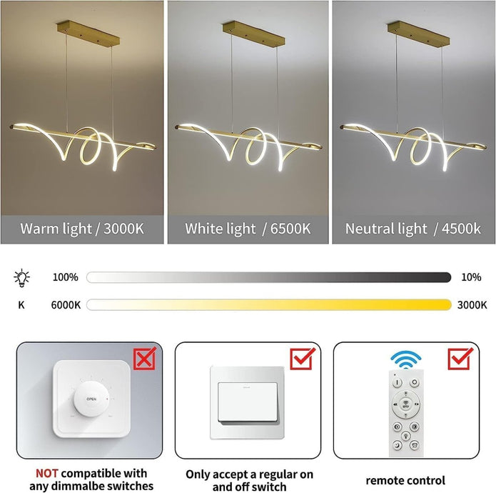 BAMDECOR A202 Modern LED Linear Pendant Lights with Dimmable LED  (160cm/180cm-Gold) 1.8 Meters