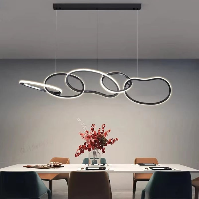 BAMDECOR A24126 Nordic Minimalist LED Pendant Light Adjustable Modern Ring Chandelier for Dining Room and Bar (Black) 1.5 Meters