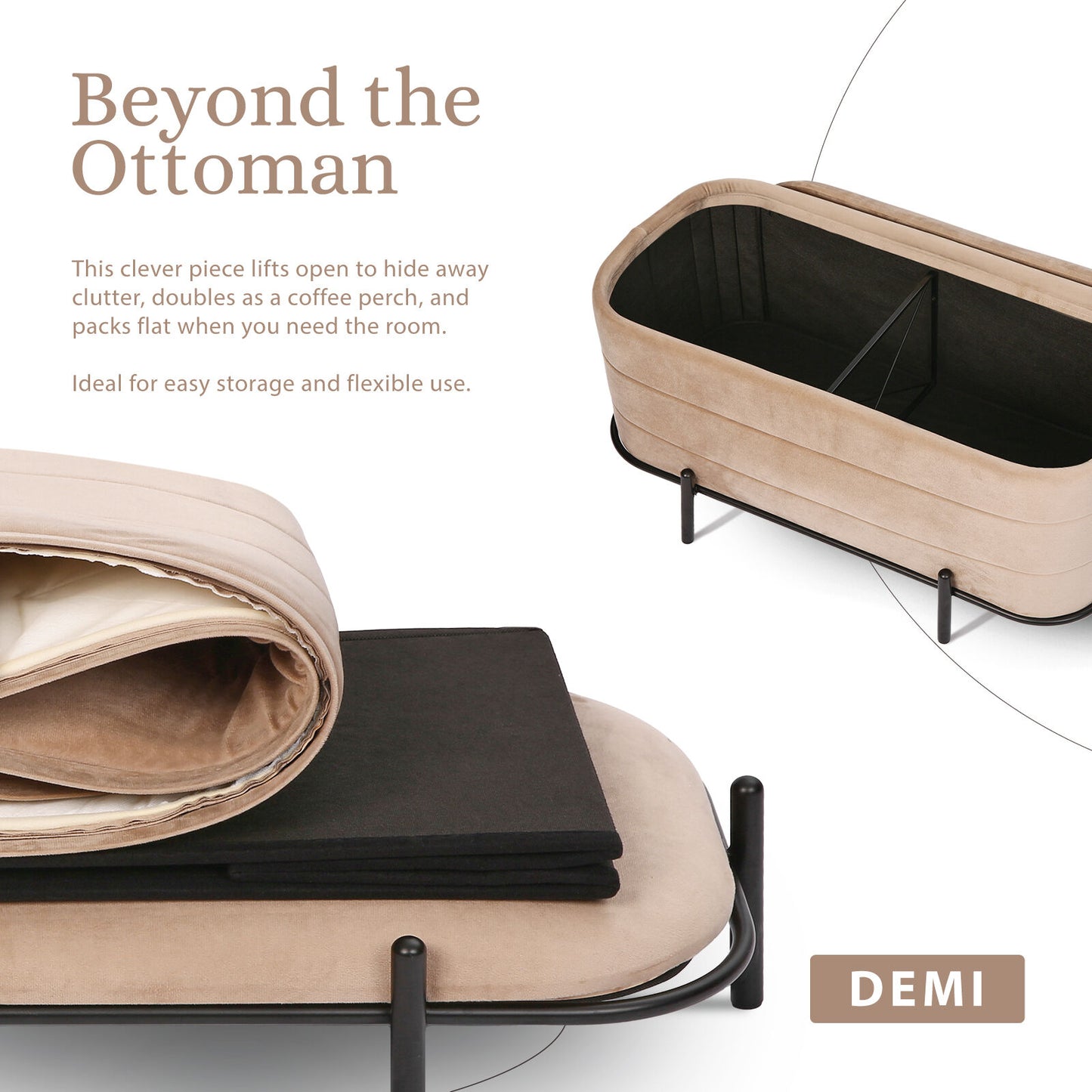 La Bella Coffee Table Storage Ottoman - Velvet Blanket Box Bench DEMI - CAMEL BEIGE