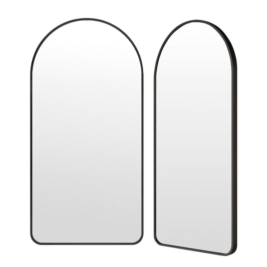 2 Set Wall Arch Mirror Arc Aluminum Frame Bathroom 50x100cm BLACK