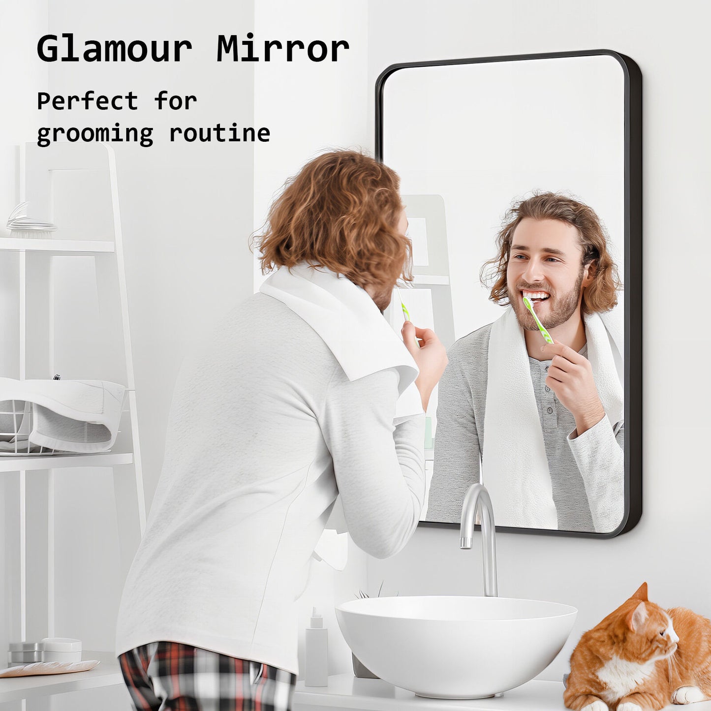 2 Set Wall Mirror Rectangular Aluminum Frame Bathroom 60x80cm BLACK