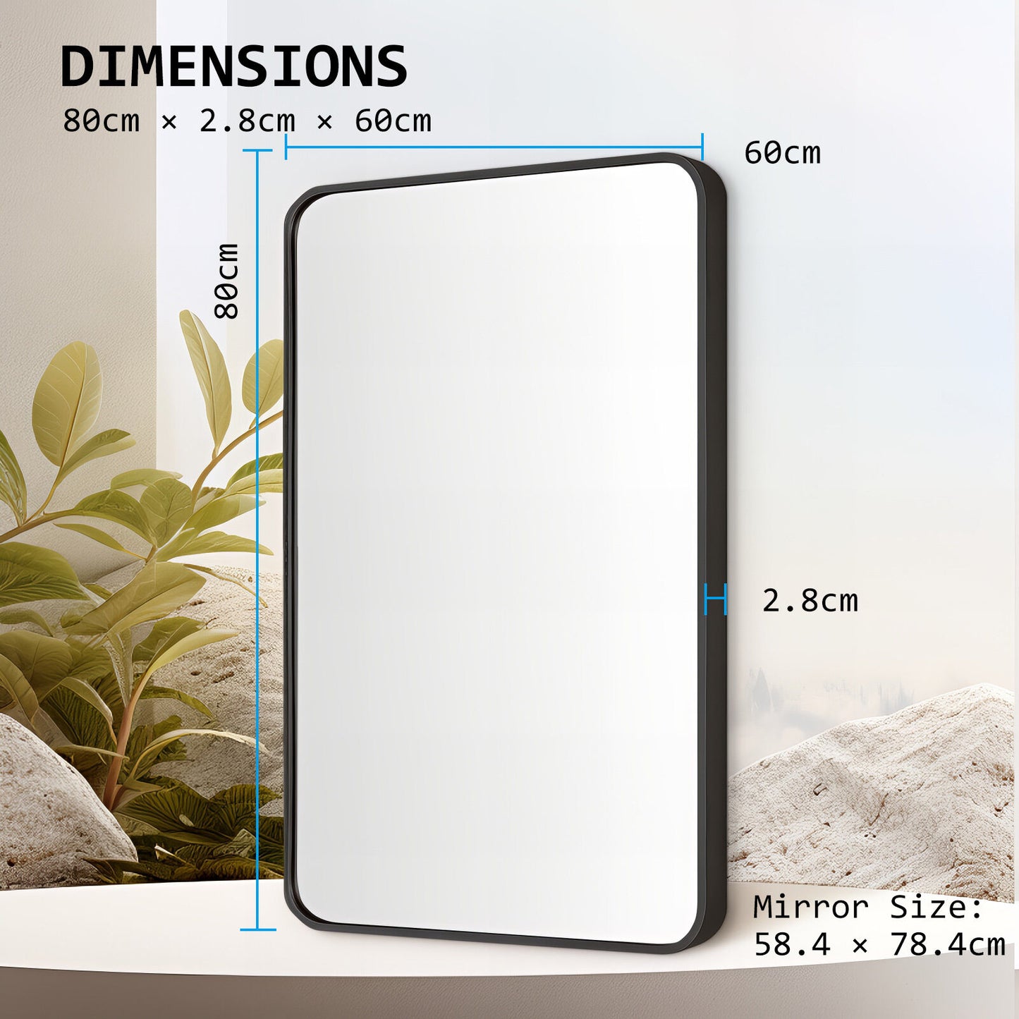 2 Set Wall Mirror Rectangular Aluminum Frame Bathroom 60x80cm BLACK