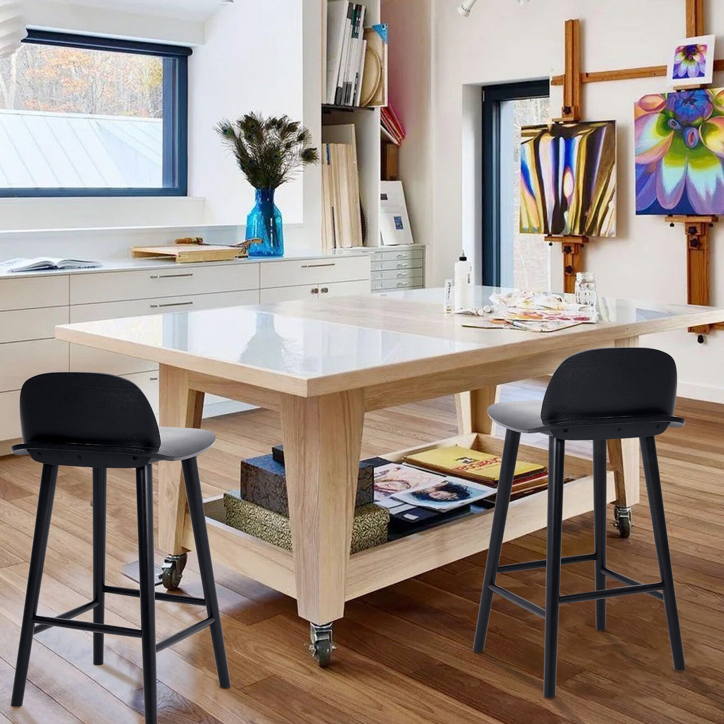 Wooden Bar Stool Dining Chair Ash Wood ELISE 65cm BLACK