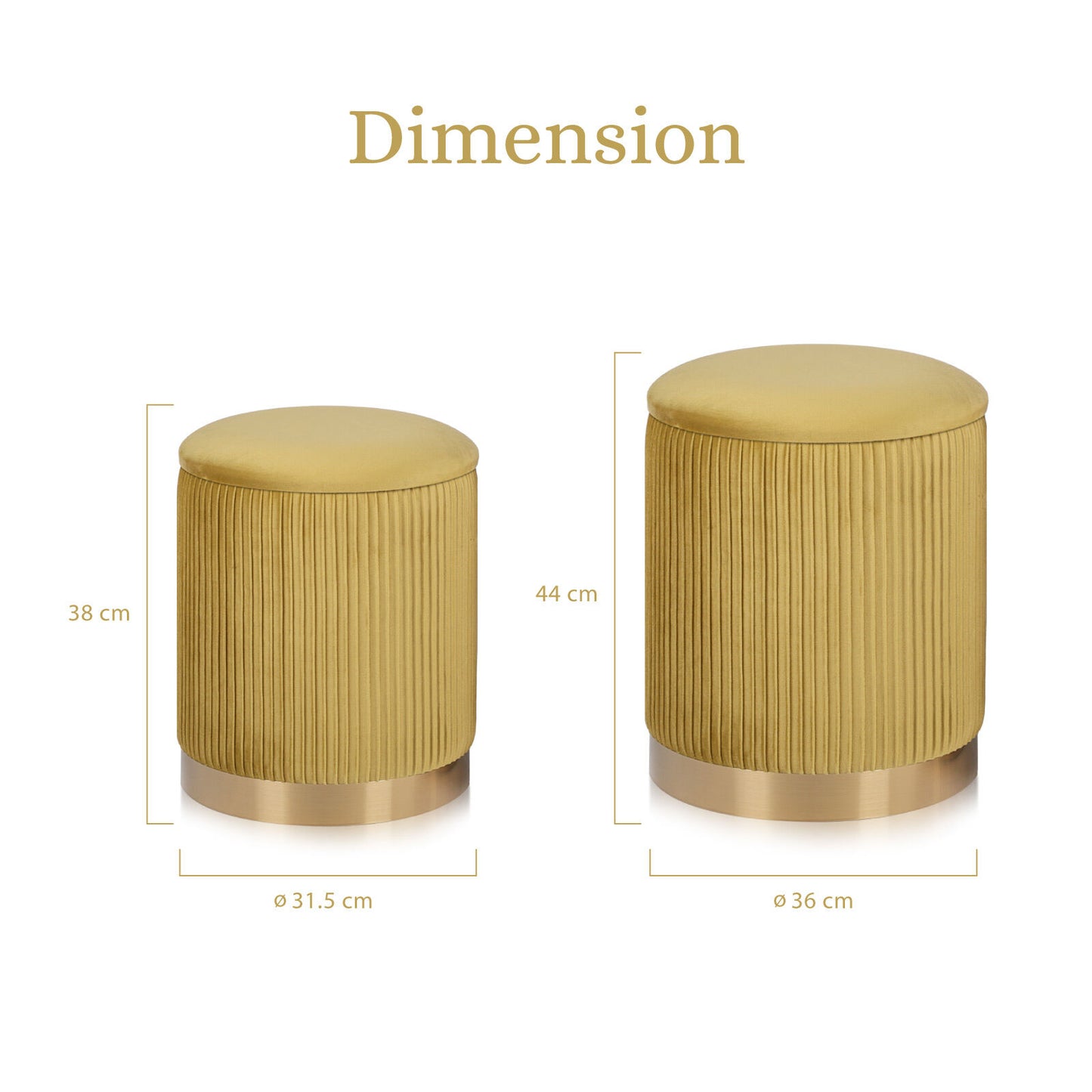 2X Side Table Storage Ottoman - Velvet Stool MIRA Mustard