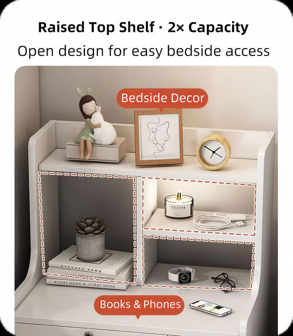 2x bedside table pair lockable drawer curved sides modern design bedroom