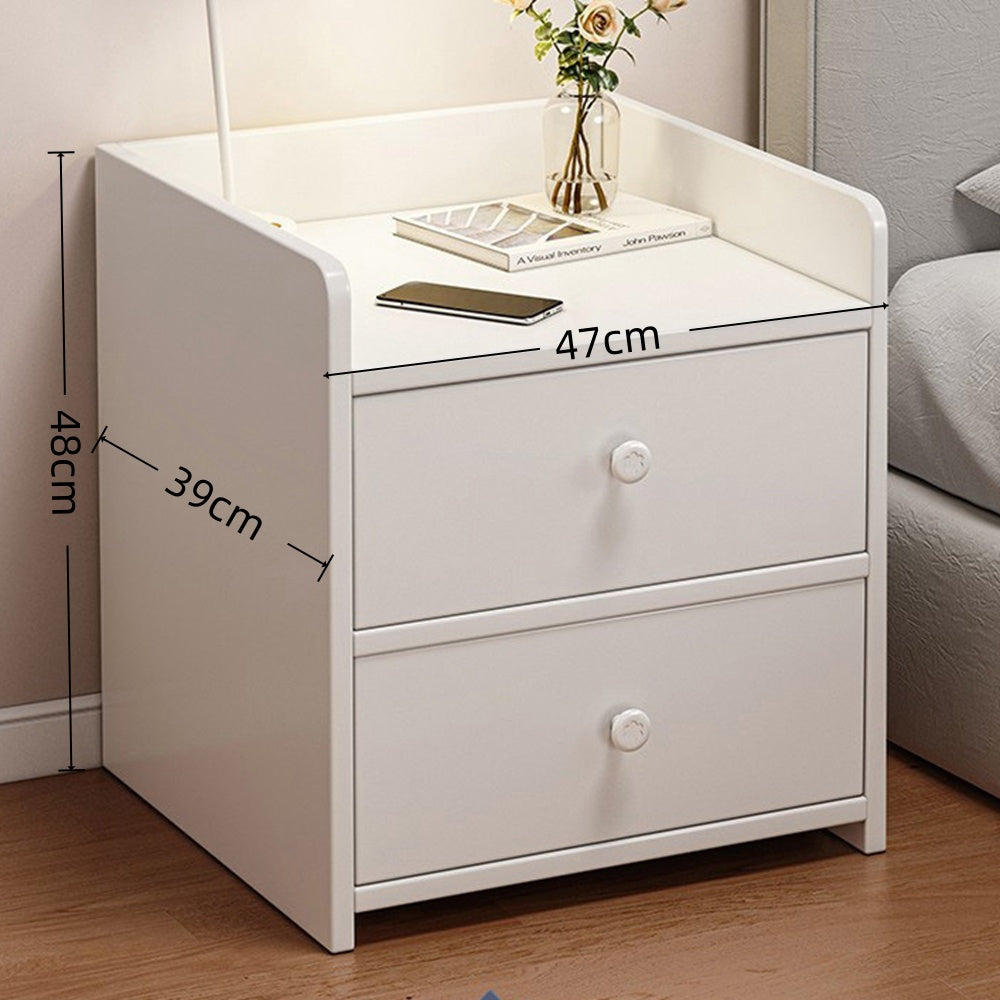 2x Bedside table set with drawers, minimalist design, white finish, modern style