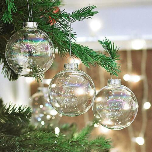 20 x Glass Bauble 8cm Diameter Round Clear with Silver Cap - table or tree centrepice personal memory theme craft gift