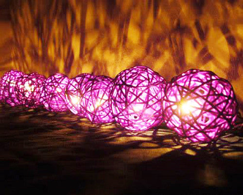 1 Set of Pink 5cm Rattan Cane 50 Ball Battery Powered LONG 5m String Lights Christmas Gift Home Wedding Party Bedroom Decoration Table Centrepiece