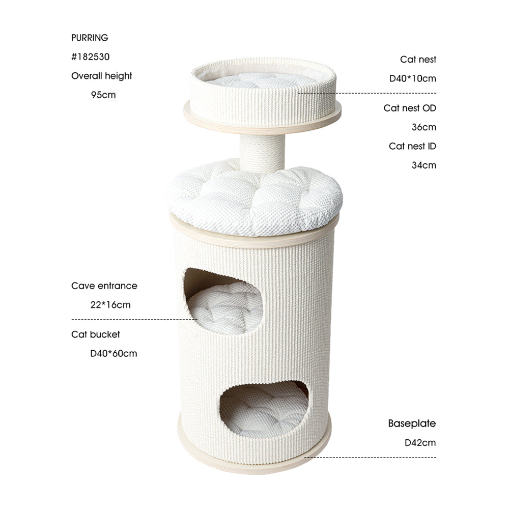 HONEYPOTCAT PURRING Multi-Level Sisal Barrel Cat Tower  - 95cm