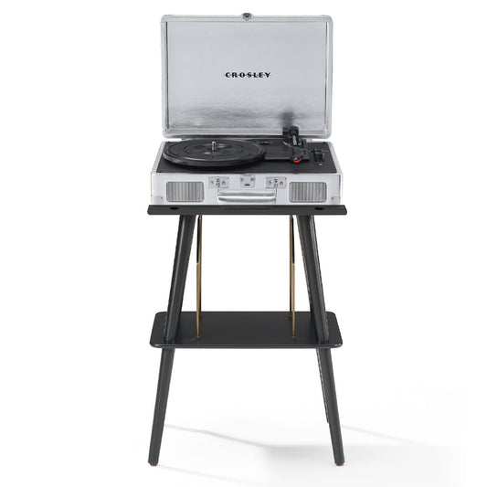 Crosley Cruiser Bluetooth Portable Turntable - Silver + Crosley Entertainment Stand Bundle