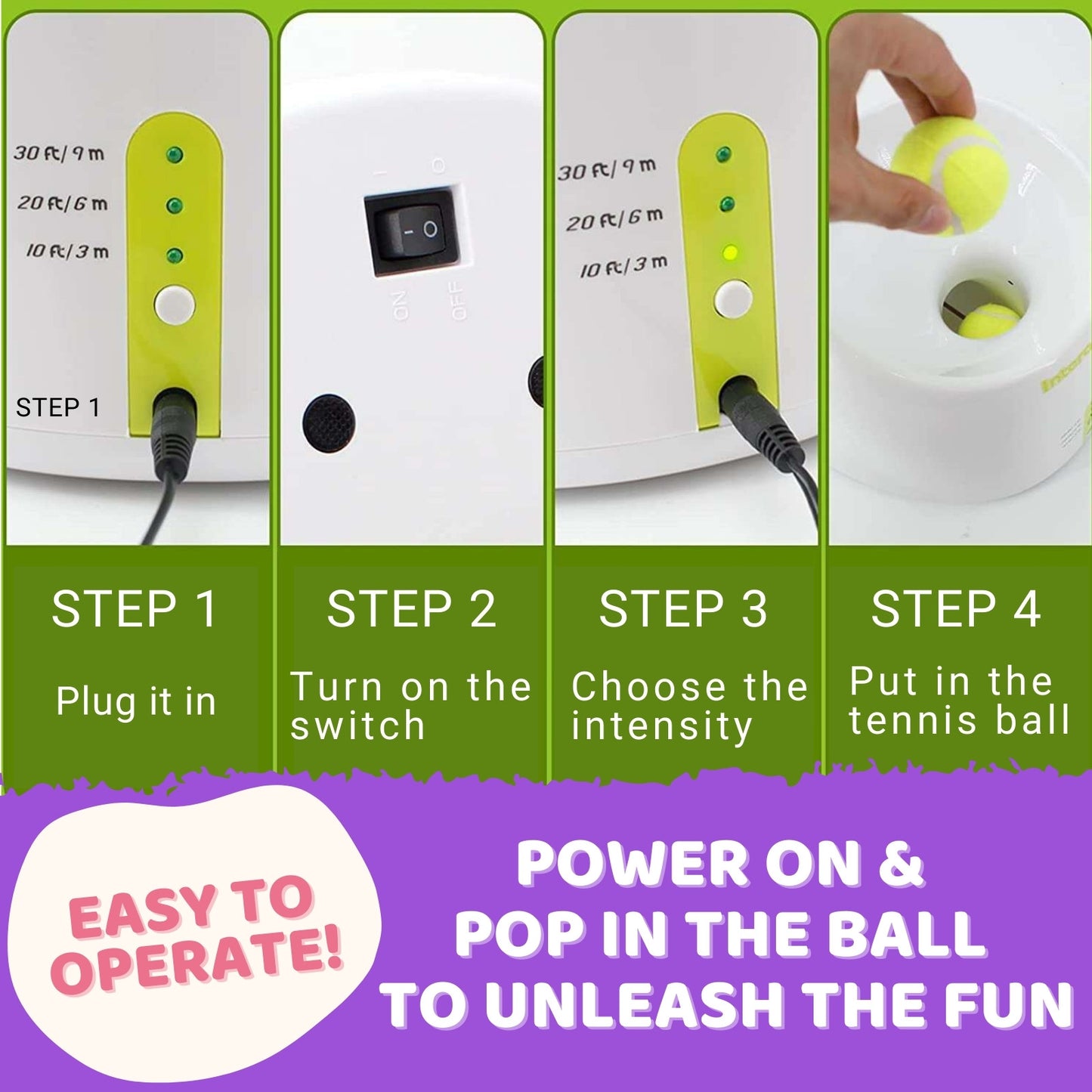 Automatic Ball Launcher Throwing Machine Dog Toys Interactive Tennis Pet 3Balls