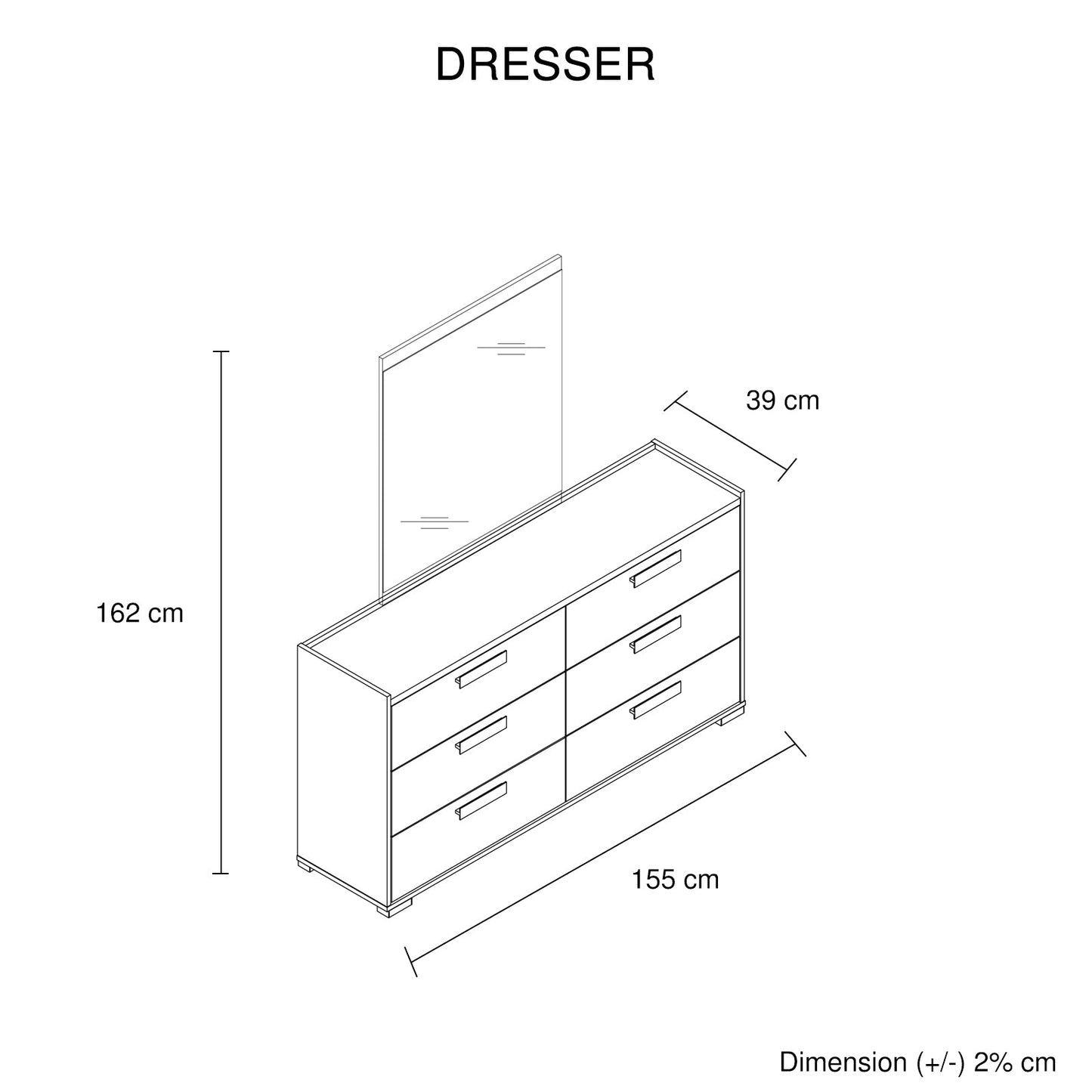 Tallboy with 5 Storage Drawers MDF Combination of Black & Cement Colour