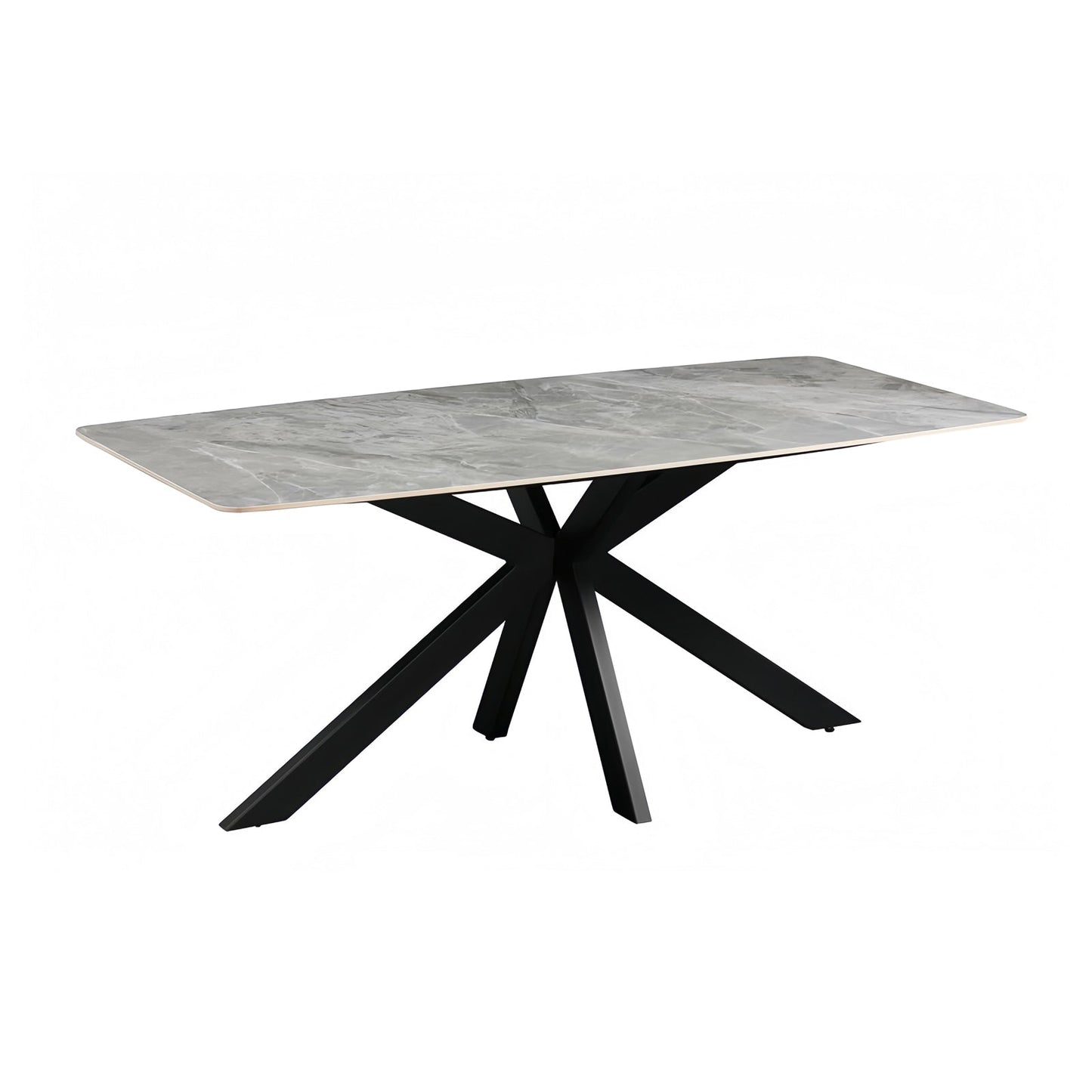 Dining Table Rectangular Shape Grey Sintered Stone Top Powder Coated Iron Legs