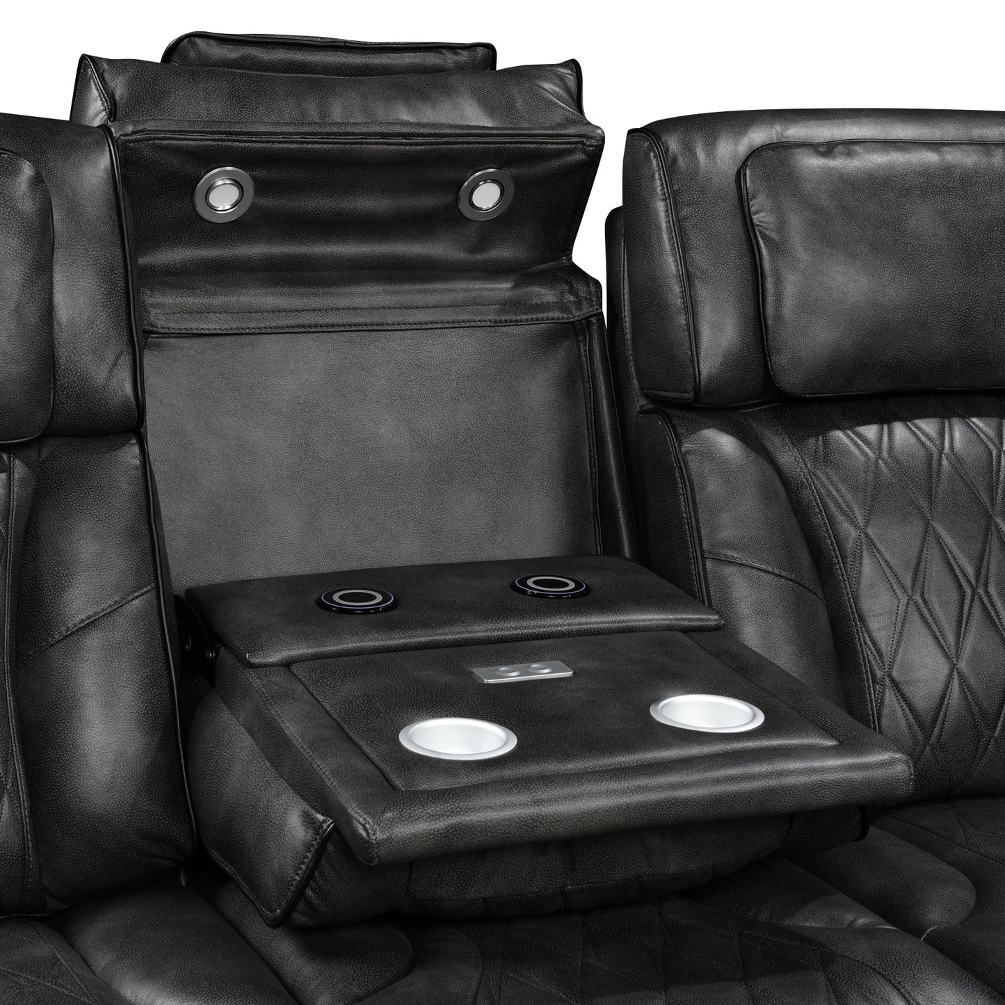 2 Seater Electric Air Leather Dark Grey Recliner