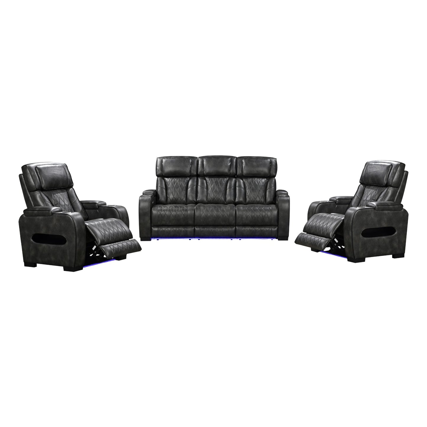 3-1-1 Seater Electric Air Leather Dark Grey Recliner Set