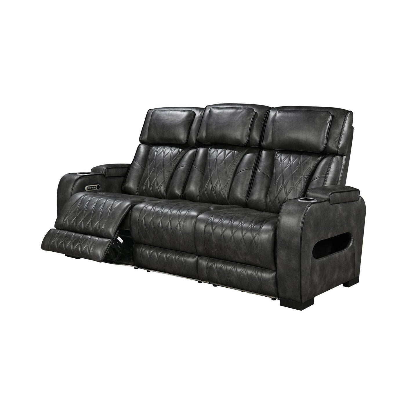 3-2-1 Seater Electric Air Leather Dark Grey Recliner Set