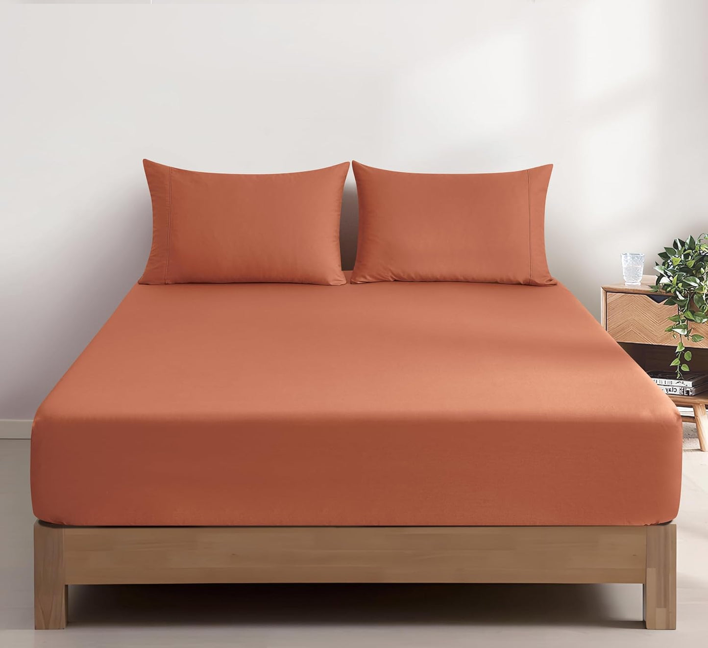 100% Vintage Washed Cotton Fitted Sheet Combo Set – 100% Natural Cotton, Ultra Soft & Breathable – Includes Fitted Sheet & Pillowcases – Machine Washable (Brick, Single)