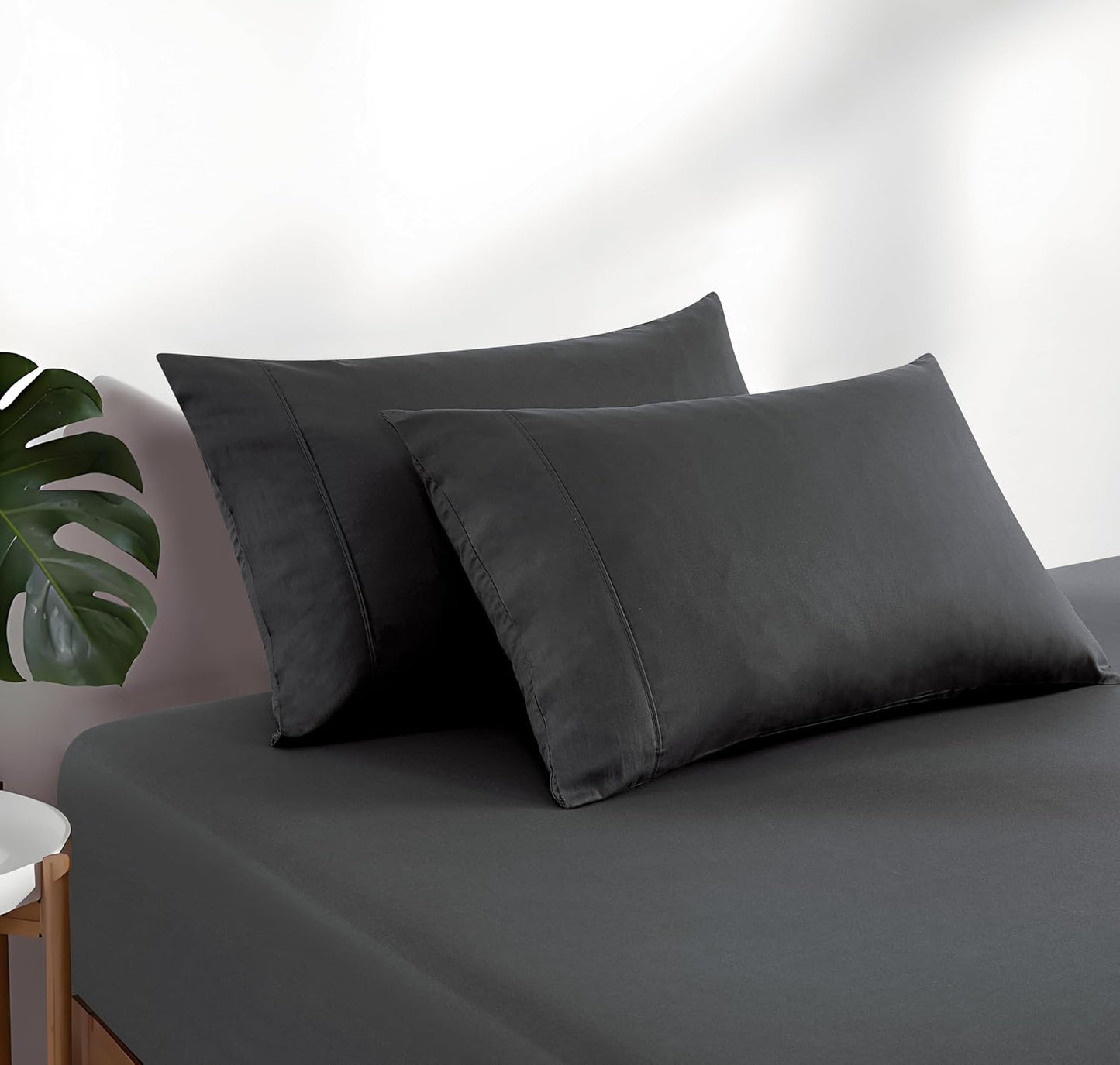 100% Vintage Washed Cotton Fitted Sheet Combo Set – 100% Natural Cotton, Ultra Soft & Breathable – Includes Fitted Sheet & Pillowcases – Machine Washable (Charcoal, Single)