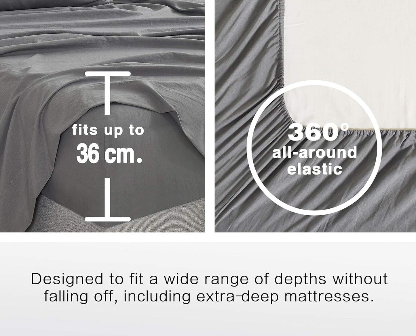 100% Vintage Washed Microfibre Fitted Sheet Set – Ultra Soft & Lightweight All-Season Fitted Sheet with 1 Pillowcase (Grey, Single Size)