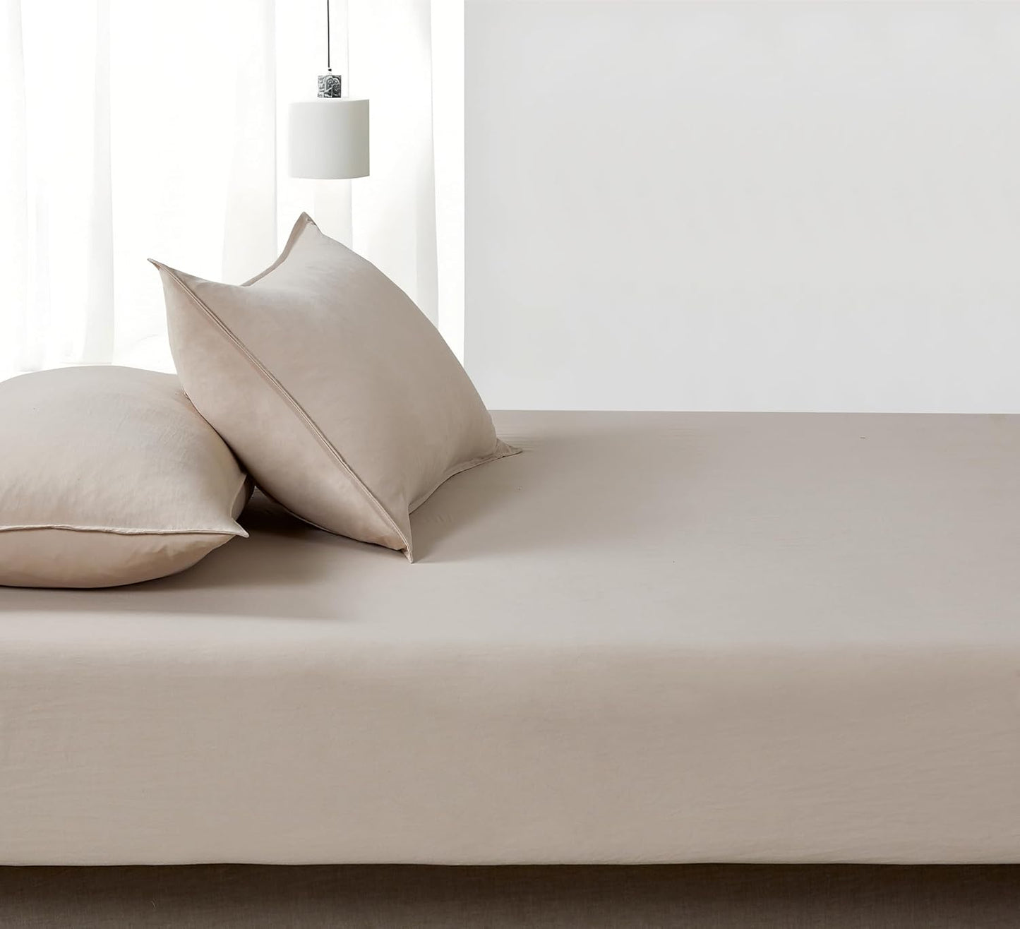 100% Vintage Washed Microfibre Fitted Sheet Set – Ultra Soft & Lightweight All-Season Fitted Sheet with 1 Pillowcase (Linen, Single Size)