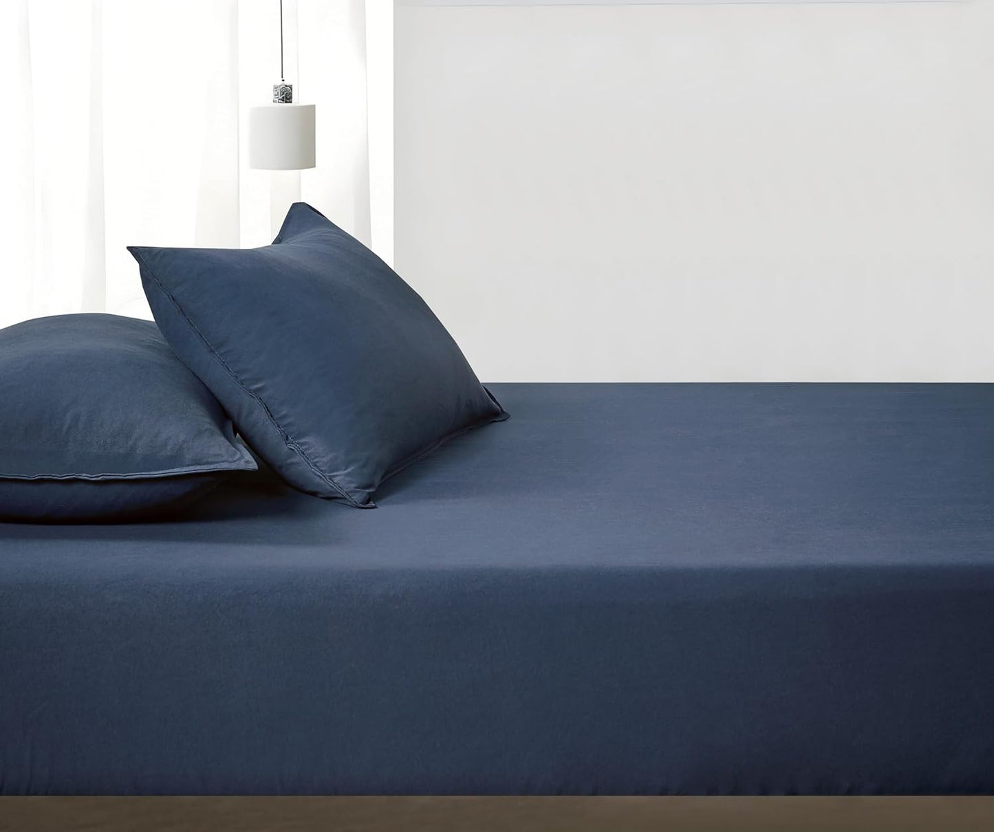 100% Vintage Washed Microfibre Fitted Sheet Set – Ultra Soft & Lightweight All-Season Fitted Sheet with 1 Pillowcase (Navy Blue, Single Size)