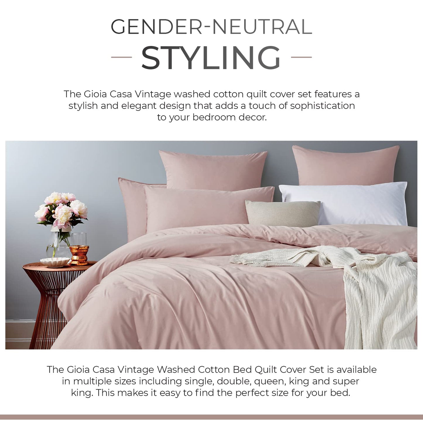 100% Cotton Vintage Washed Bed Quilt Cover Set - Pink - Single