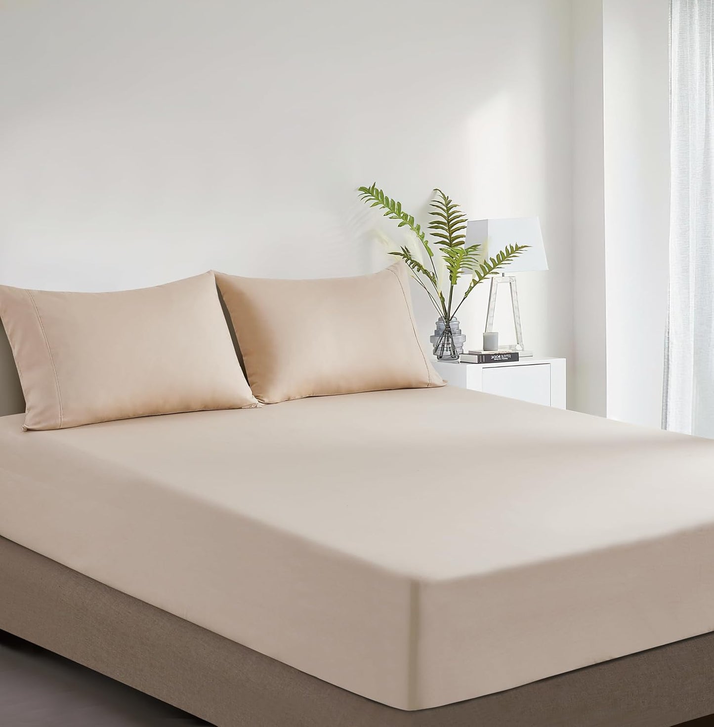 100% Vintage Washed Cotton Fitted Sheet Combo Set – 100% Natural Cotton, Ultra Soft & Breathable – Includes Fitted Sheet & Pillowcases – Machine Washable (Natural, Double)